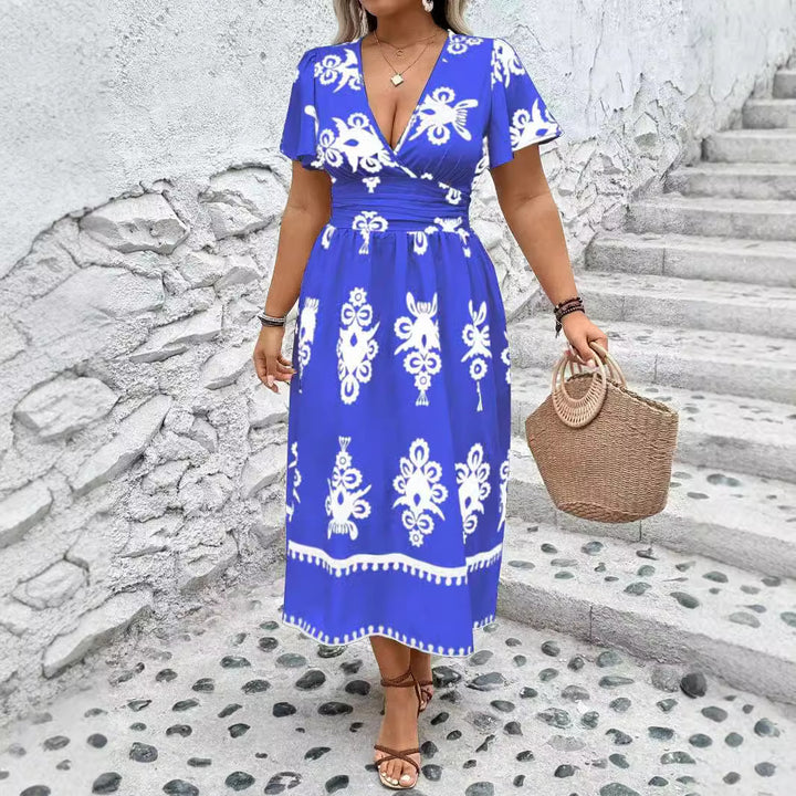Damen Wickel-Midikleid mit taillierter Drapierung und dekorativem Bordürenprint Drune