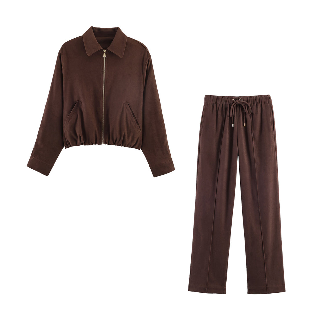 Damen Weite Velours‑Hose mit elastischem Tunnelzugbund und Bügelfalte Drune