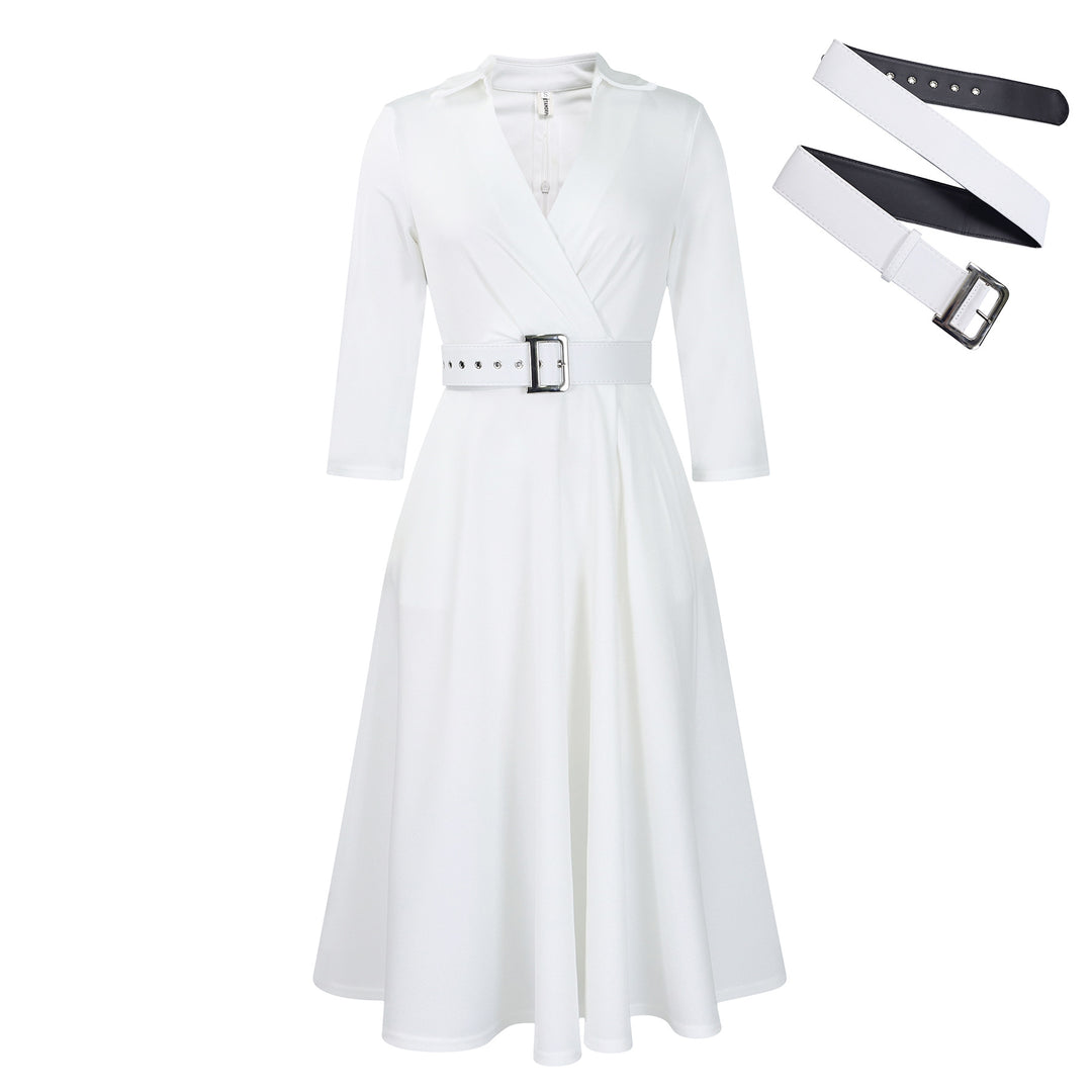 Damen Wickelkleid mit tailliertem Oberteil und abnehmbarem Gürtel Drune