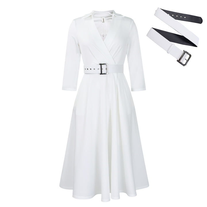 Damen Wickelkleid mit tailliertem Oberteil und abnehmbarem Gürtel Drune