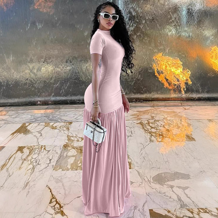 Damen Maxi-Kleid mit elegantem halblangen Ärmel und voluminösem Rock Drune