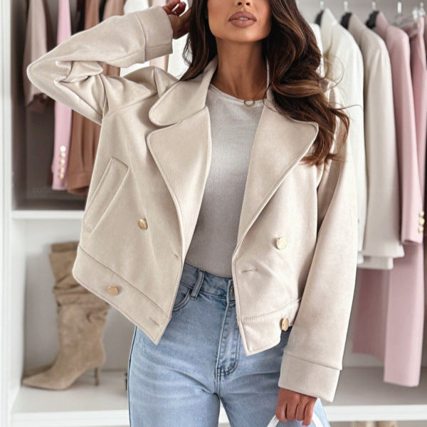 Damen Modischer Bikerjacke im lässigen Stil mit Druckknopfverschluss und praktischen Taschen Drune