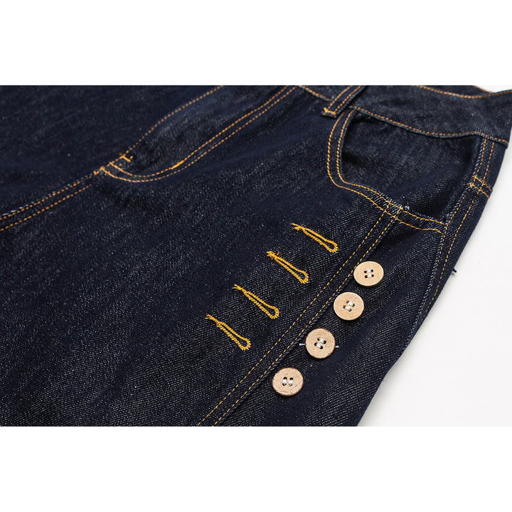 Damen Weite High‑Waist Jeanshose mit Ballon‑Silhouette und seitlichen Zierknöpfen Drune