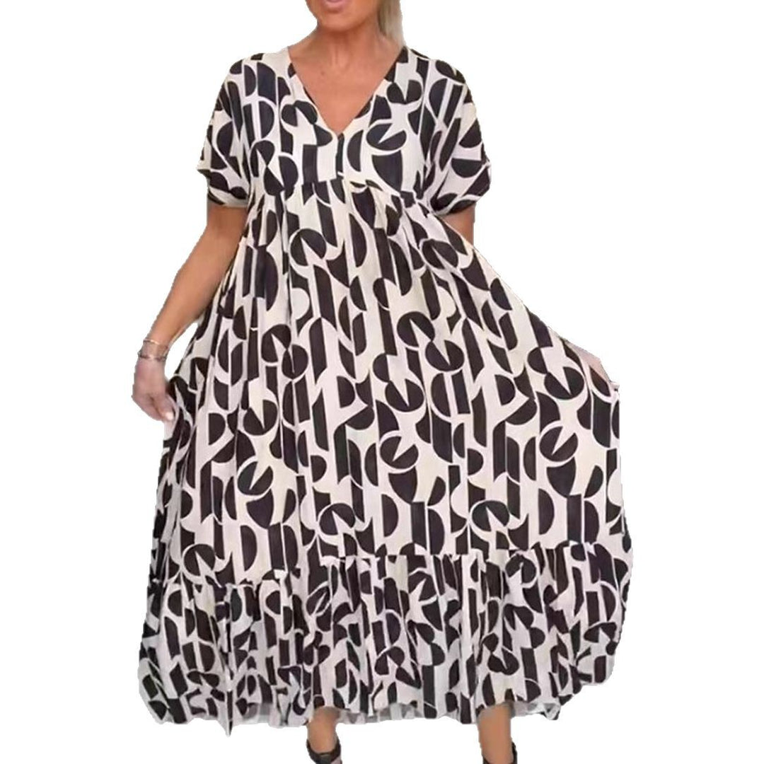 Damen nan voluminöses Maxikleid mit Unterbrustnaht, V-Ausschnitt, kurzen Kimonoärmeln und Stufenvolant Drune