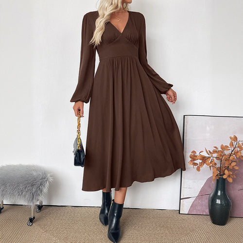 Damen Elegantes Langarm Maxikleid Drune