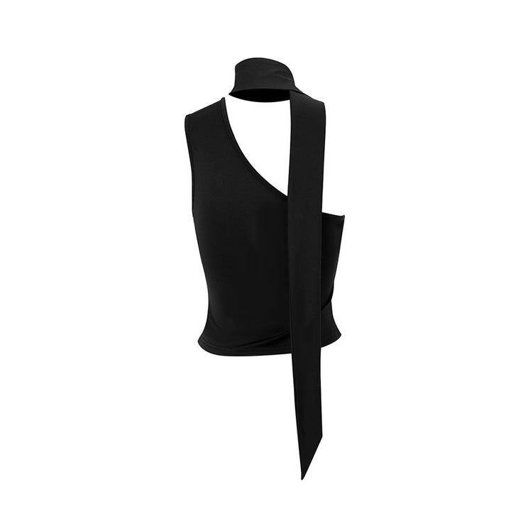 Damen Asymmetrisches Oberteil mit bindbarem Kragen und Raffung Drune