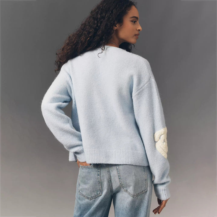 Damen Kuscheliger Mohair-Cardigan mit Zierblumen-Applikationen Drune