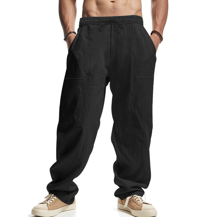 Herren lässige Leinenhose mit seitlichen Taschen und elastischem Bund Drune