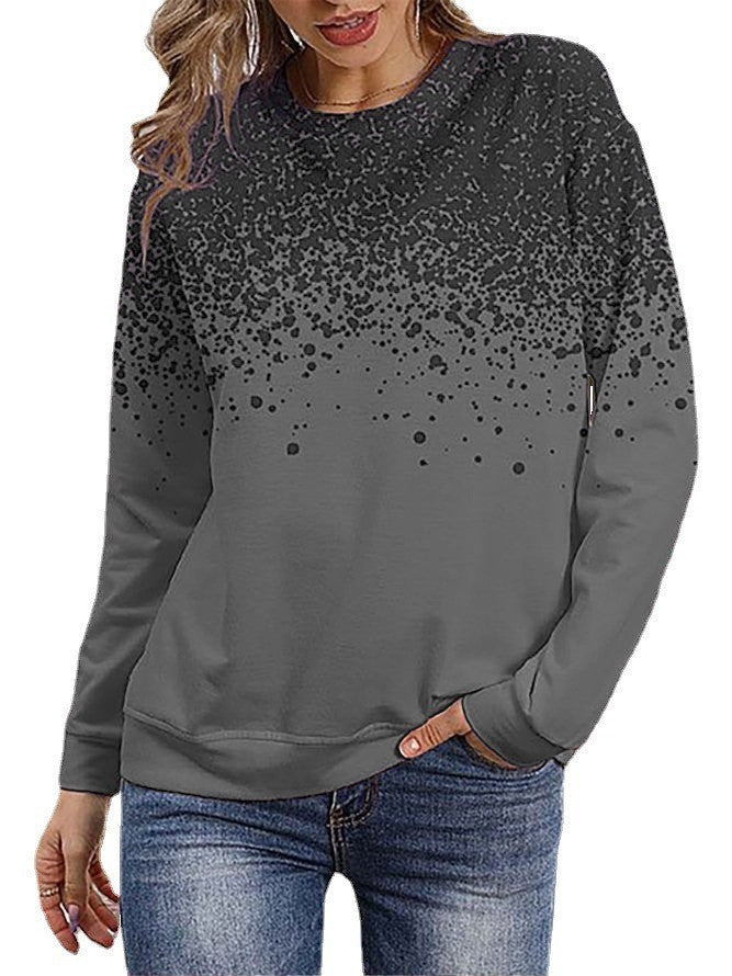Damen Sweatshirt mit Farbverlauf-Punktdruck und Rundhalsausschnitt Drune