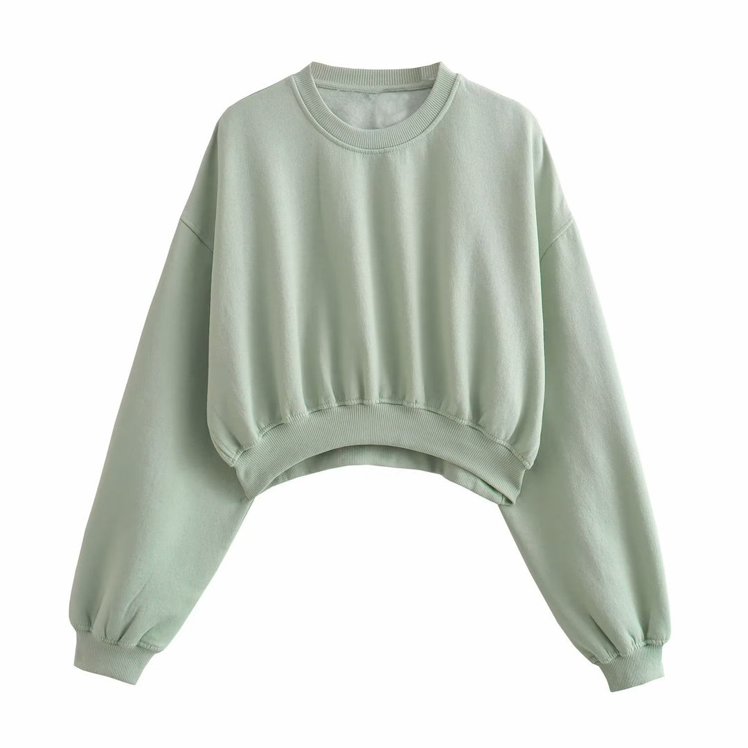 Damen Kurzes Oversize‑Sweatshirt mit gerafftem Saum und Ballonärmeln Drune
