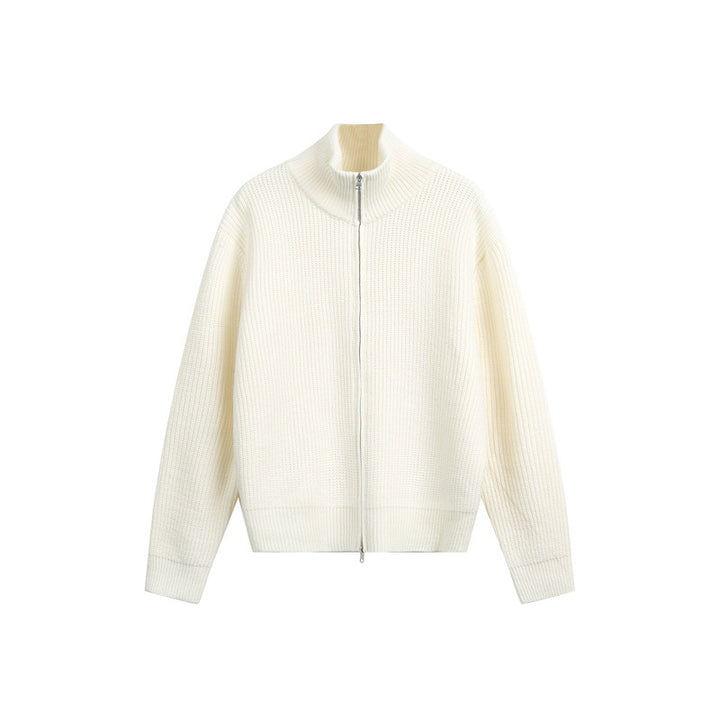 Damen Grobstrick-Zipjacke mit Stehkragen und Zwei-Wege-Reißverschluss Drune