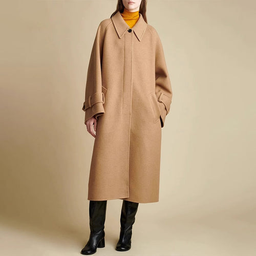 Damen Oversized Wollmantel mit modernem Kragen Drune