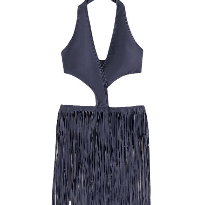 Damen Einteiler Badeanzug mit raffinierten Cut-Outs und modischen Fransen Drune