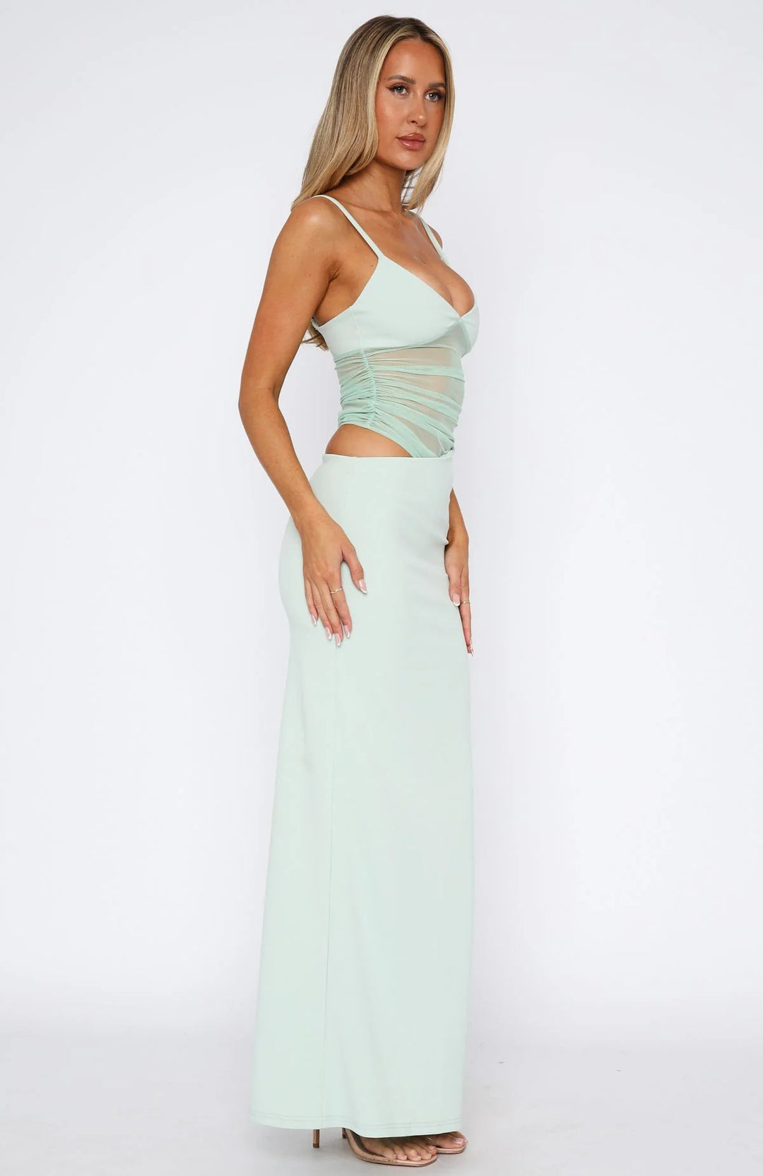 Damen Elegantes Maxikleid mit transparentem Oberteil und figurbetontem Schnitt Drune