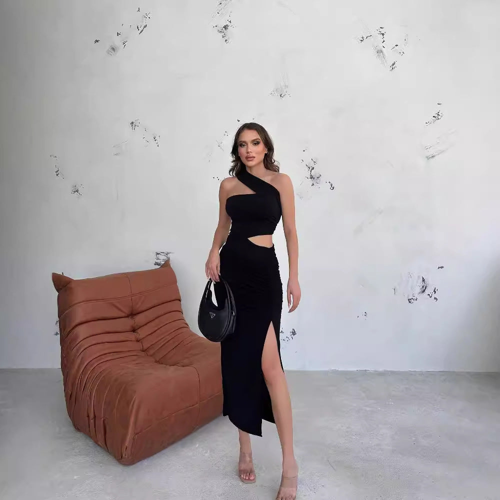 Damen Asymmetrisches Maxikleid mit Cut-Out-Details und raffinierten Rüschendetails Drune