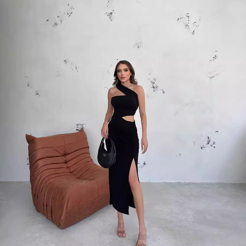 Damen Asymmetrisches Maxikleid mit Cut-Out-Details und raffinierten Rüschendetails Drune