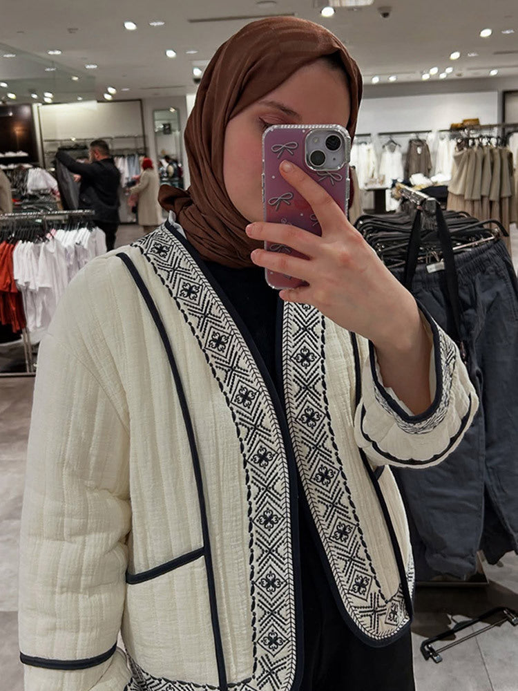 Damen Gestepptes Kimono-Cardigan mit geometrischer Stickbordüre Drune