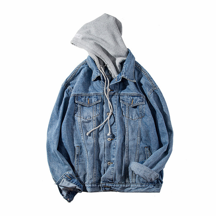 Herren Lässige Denimjacke mit integrierter Kapuze Drune