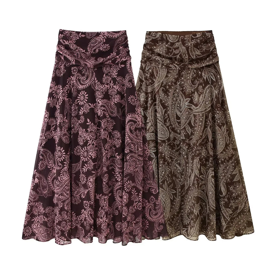 Damen nan ausgestellter Maxirock mit hoher Taillenpartie, Drapé-Bund und Paisley-Print Drune