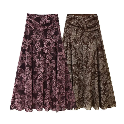 Damen nan ausgestellter Maxirock mit hoher Taillenpartie, Drapé-Bund und Paisley-Print Drune
