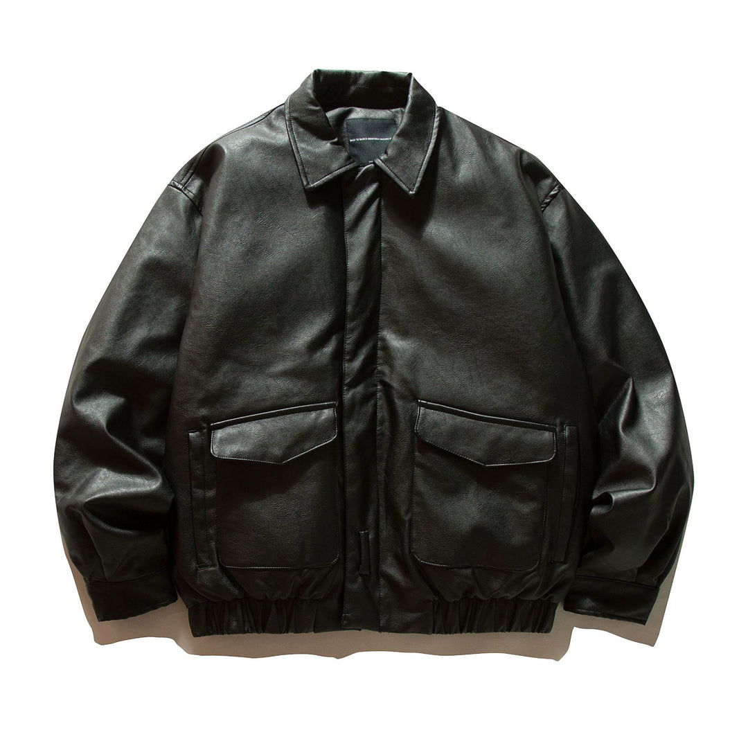 Herren Boxy Kunstleder-Blouson mit Pattentaschen und elastischem Saum Drune