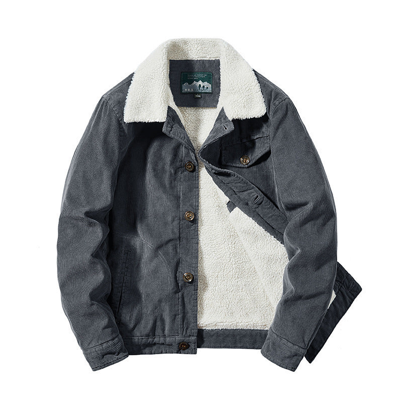 Herren Cordjacke mit wärmender Sherpa‑Innenseite und Teddykragen im Worker‑Blouson‑Stil Drune
