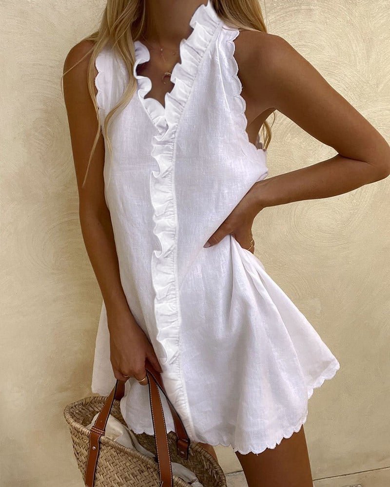 Damen Leichtes Sommerkleid mit Rüschendetails und V-Ausschnitt Drune