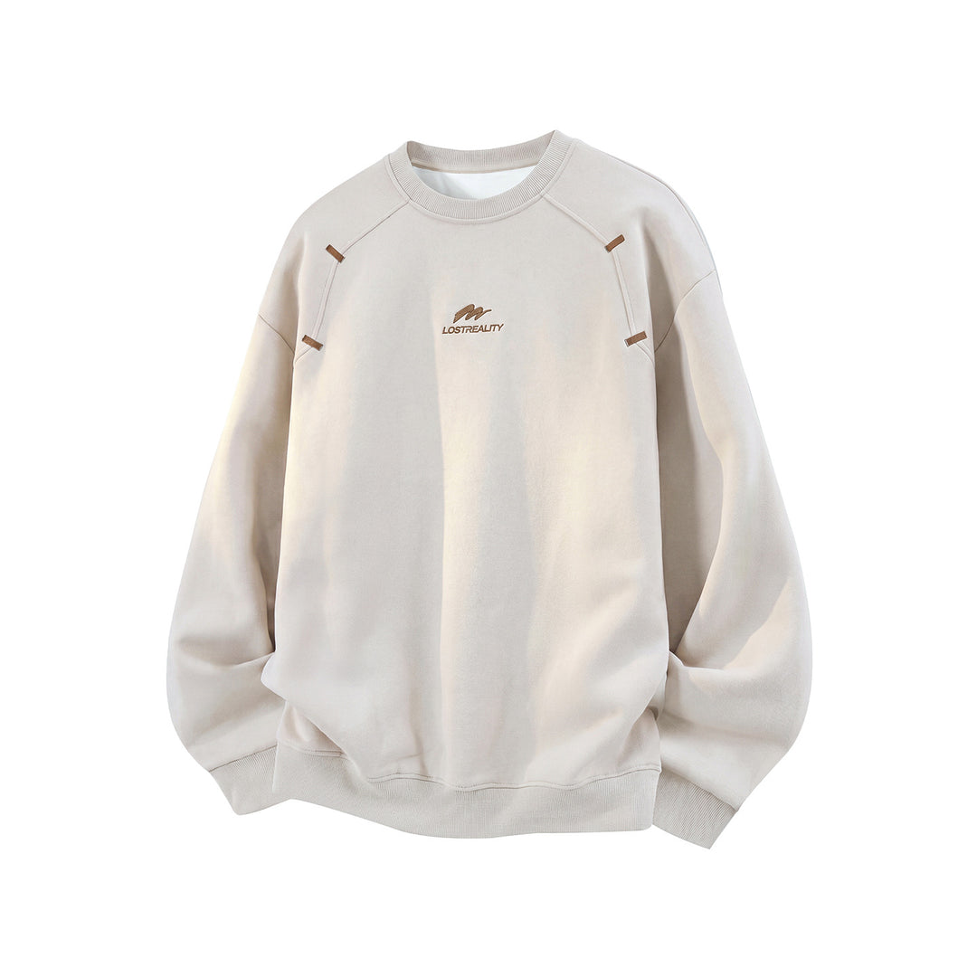 Unisex Boxy-Rundhals-Sweatshirt mit Applikationslaschen und minimalistischer Logo-Stickerei Drune
