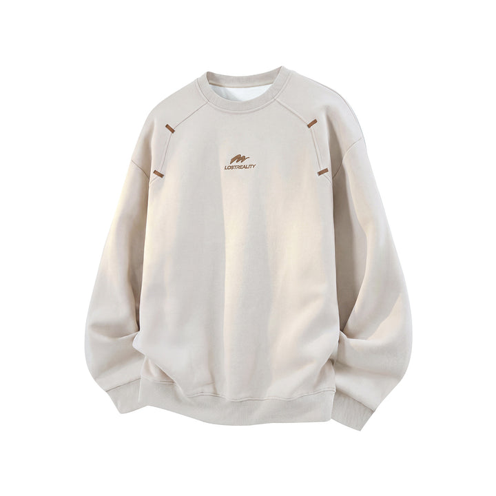 Unisex Boxy-Rundhals-Sweatshirt mit Applikationslaschen und minimalistischer Logo-Stickerei Drune