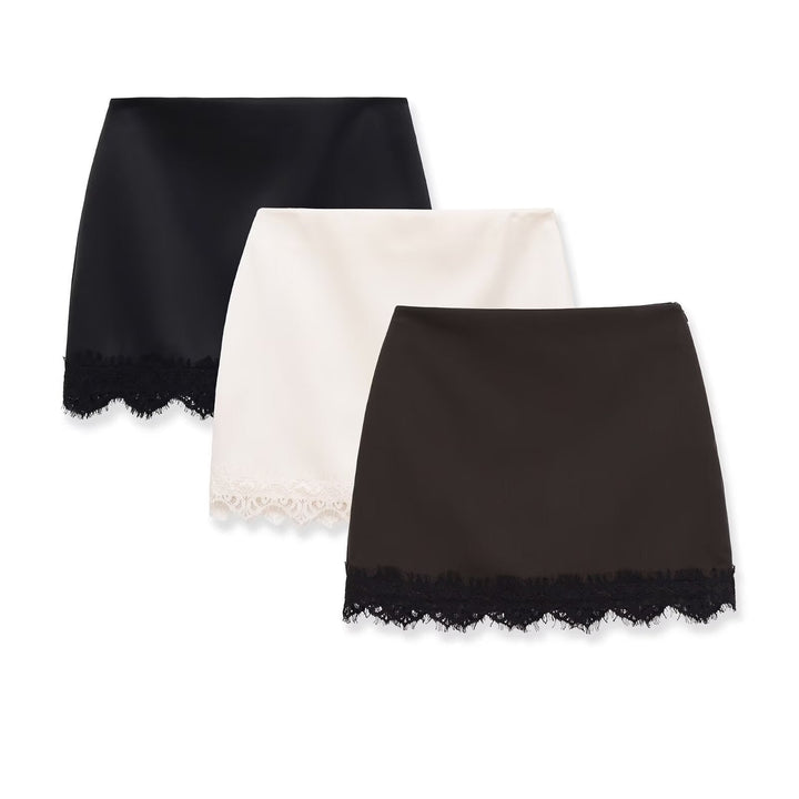 Damen eleganter Rock mit Spitzenbesatz und strukturiertem Gewebe Drune
