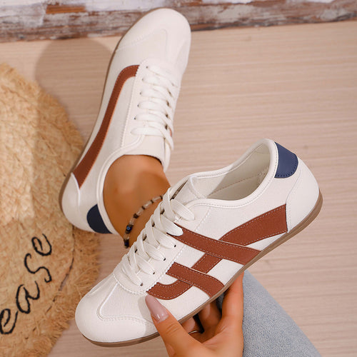 Damen Retro-Runner Slim Sneaker mit flacher Gummisohle und Zierstreifen Drune