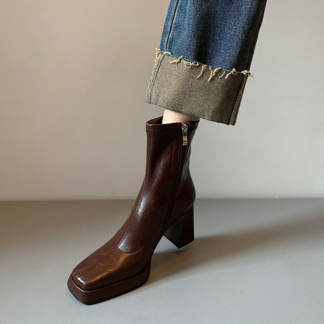 Damen Knöchelhohe Stiefelette mit geteilter Vorderblattform, weichem Nappaleder und sculpted Blockabsatz Drune