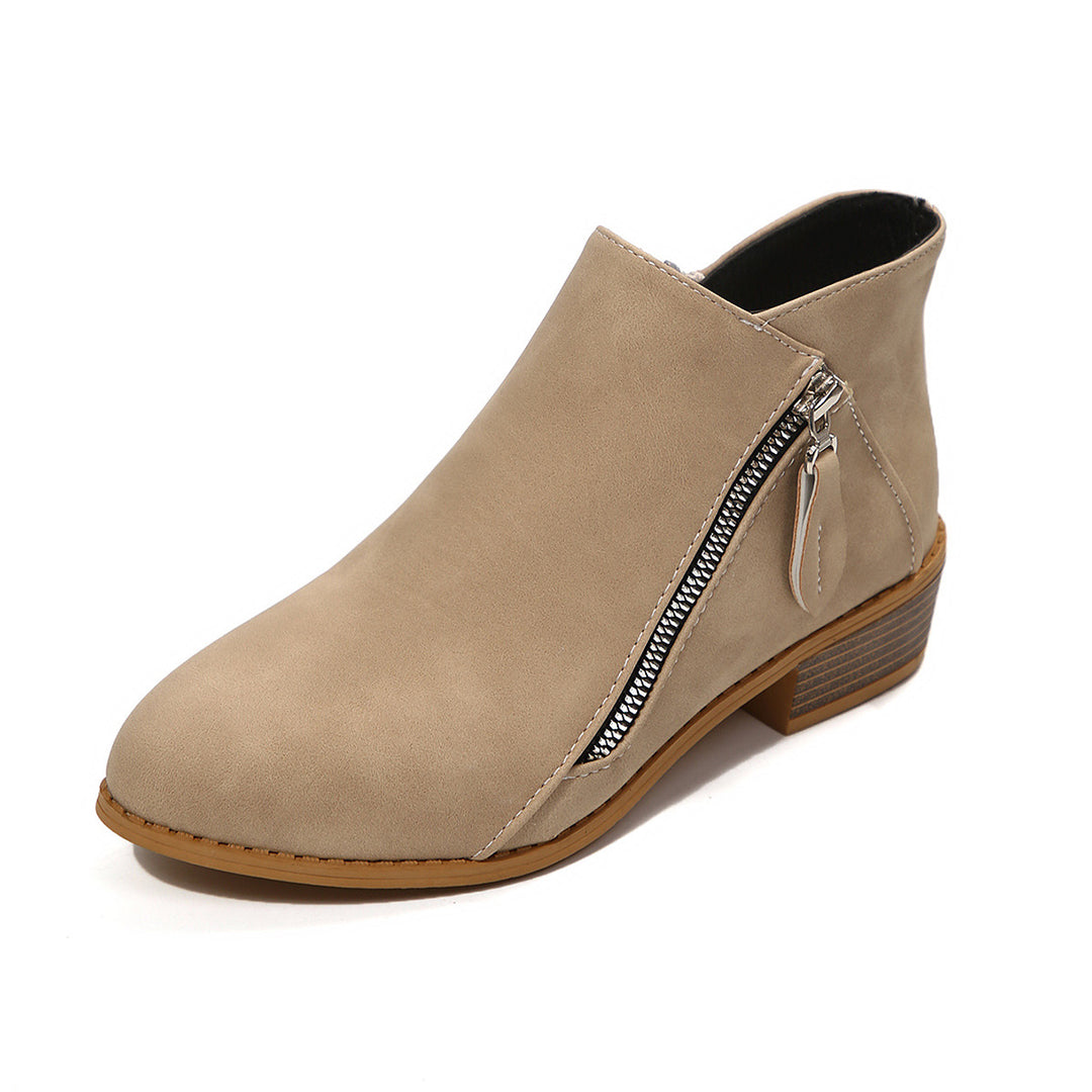 Damen Kurzschaftstiefelette mit seitlichem Reißverschluss und niedrigem Blockabsatz Drune