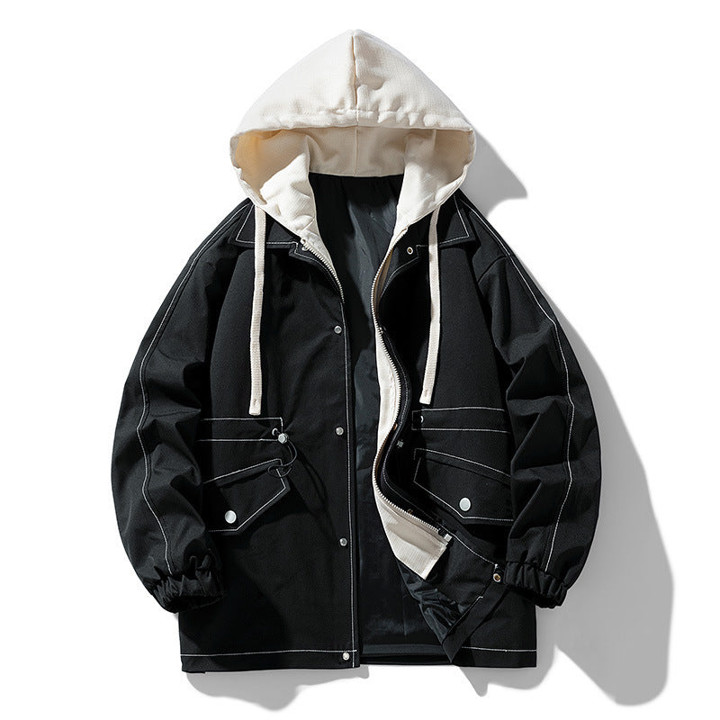 Herren Utility-Fieldjacke mit Kontrastkapuze, verstellbarem Saum und großen Pattentaschen Drune