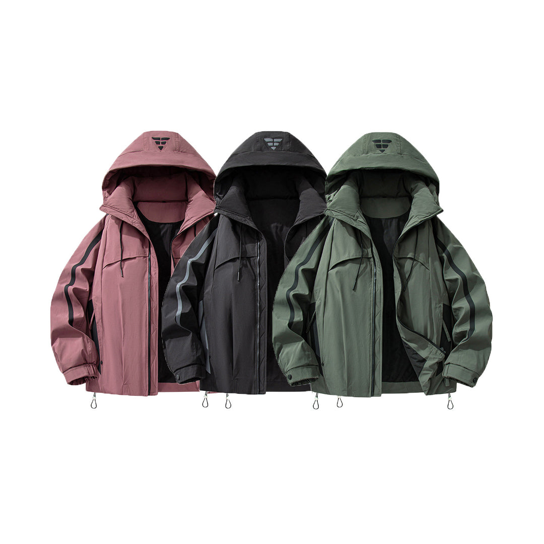 Unisex gefütterte Outdoor-Utility-Jacke mit Kapuze und reflektierenden Streifen Drune