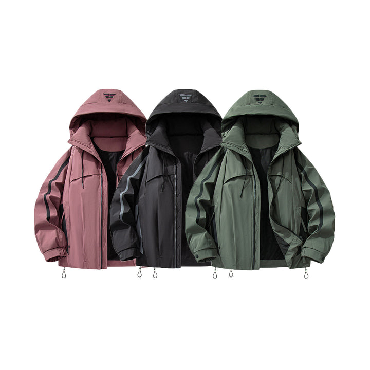 Unisex gefütterte Outdoor-Utility-Jacke mit Kapuze und reflektierenden Streifen Drune