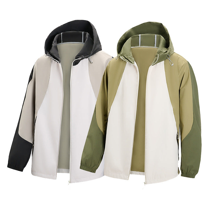 Herren leichte wasserabweisende Farbblock-Windjacke mit Kapuze und Reißverschluss Drune