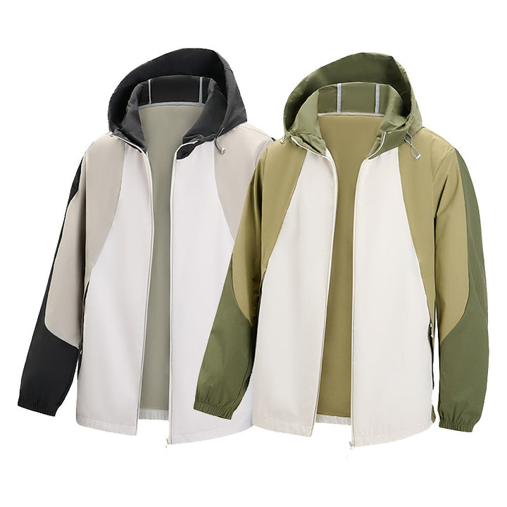 Herren leichte wasserabweisende Farbblock-Windjacke mit Kapuze und Reißverschluss Drune