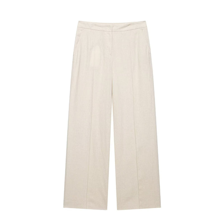 Damen Leichtweite Leinenoptik-Hose mit Bügelfalte und hoher Taille Drune