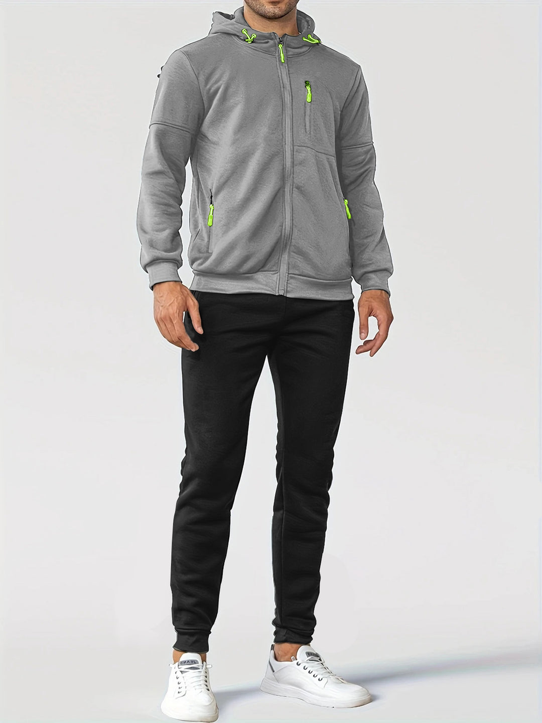 Herren technische Kapuzenjacke mit durchgehendem Frontreißverschluss, Brusttasche mit Reißverschluss und elastischen Bündchen Drune