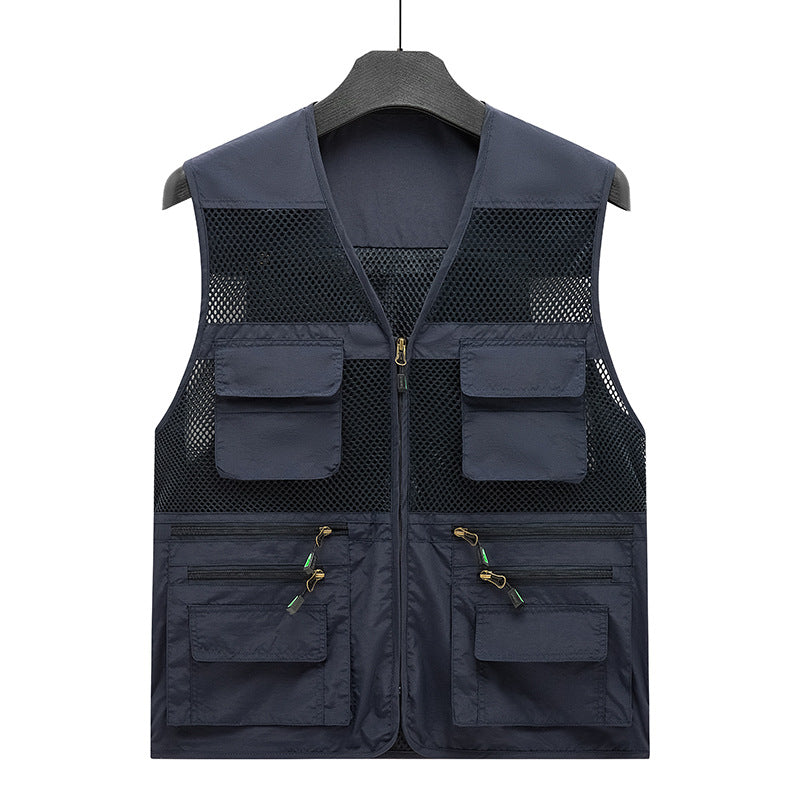 Herren Atmungsaktive Angler- und Fotografenweste mit Mesh‑Paneelen, Multifachtaschen und Zweiwege‑Reißverschluss Drune