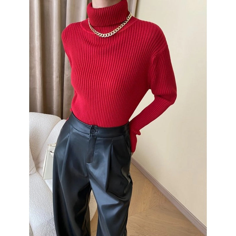 Damen eleganter Rollkragenpullover aus ribbed Stoff Drune