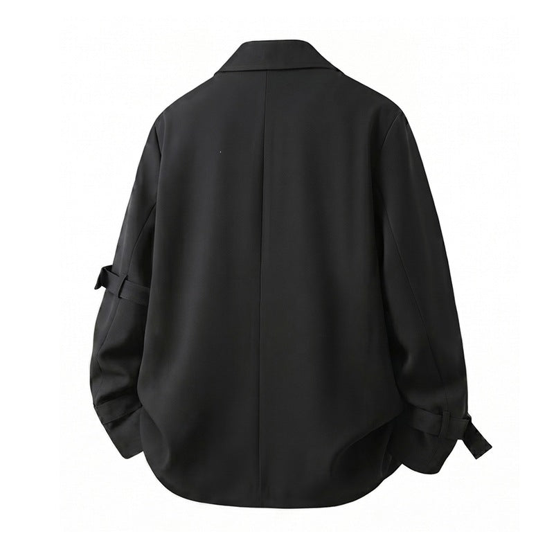 Herren Kurzblazer-Jacke im Rockigen Biker‑Look mit Nietenbesatz, Doppelreiher & Ärmel-Schnallen Drune