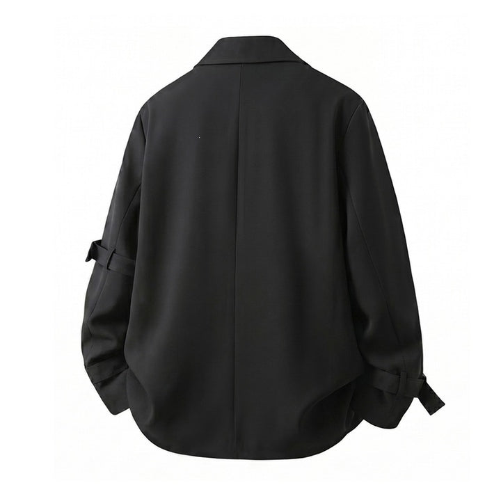 Herren Kurzblazer-Jacke im Rockigen Biker‑Look mit Nietenbesatz, Doppelreiher & Ärmel-Schnallen Drune