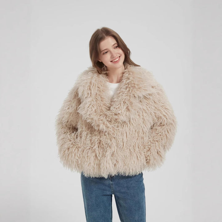 Damen Kurzboxiger Kunstpelz‑Bolero mit langflorigem Hochflor und voluminösem Schalkragen Drune