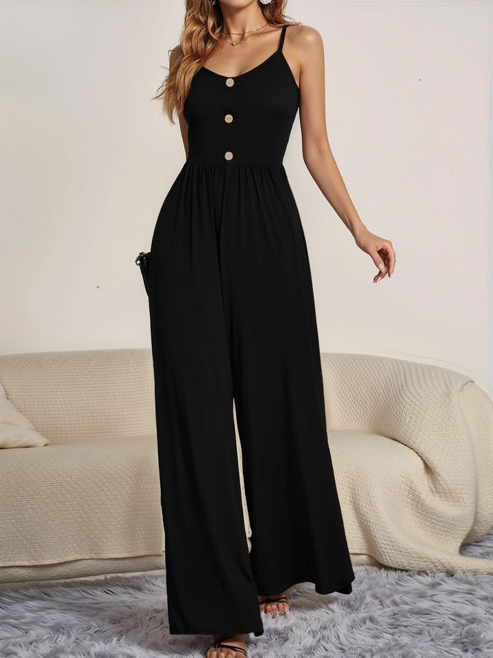Damen Jumpsuit mit knöpfbarem Oberteil und weitem Bein Drune