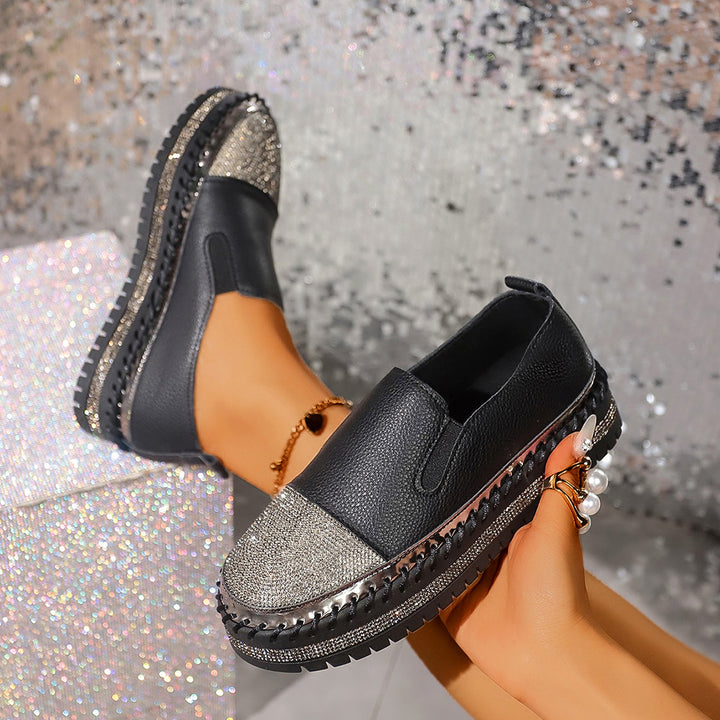 Damen glänzende Slip-On Plateau-Sneaker mit geflochtenem Rand und elastischem Einsatz Drune