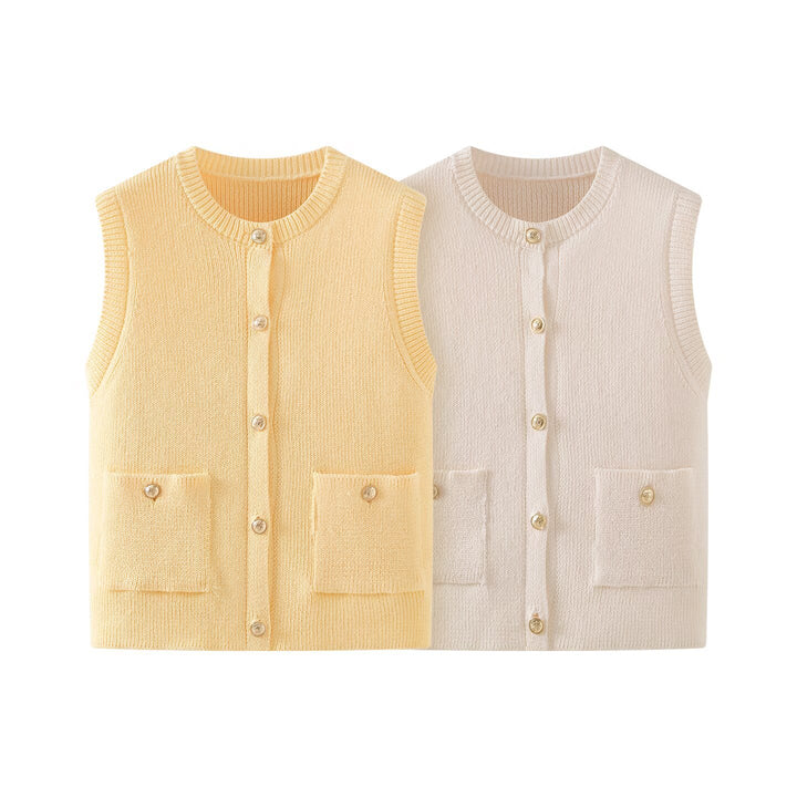 Damen Strickjacke ohne Ärmel mit Knopfdetails und praktischen Taschen Drune
