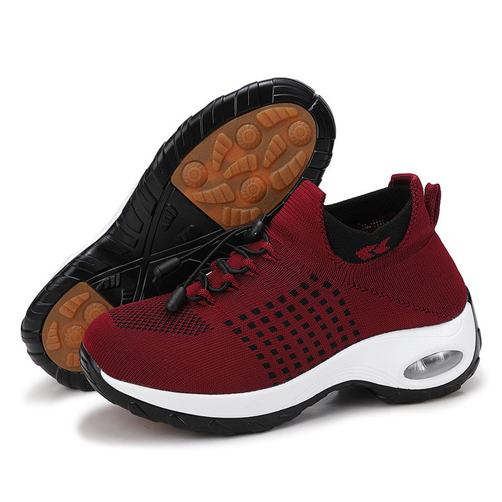Damen nan atmungsaktive gestrickte Plateausneaker mit Luftkissenfederung und elastischem Schaft Drune