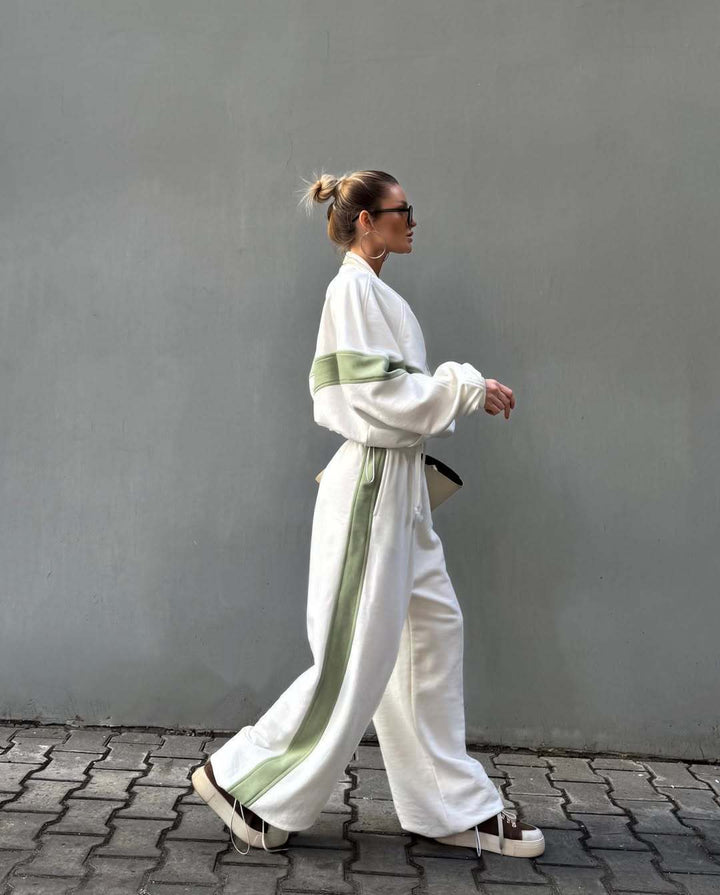 Damen Zweiteiliges Oversized Windbreaker-Set mit Kontraststreifen, Elastischem Saum und Tunnelzughose Drune